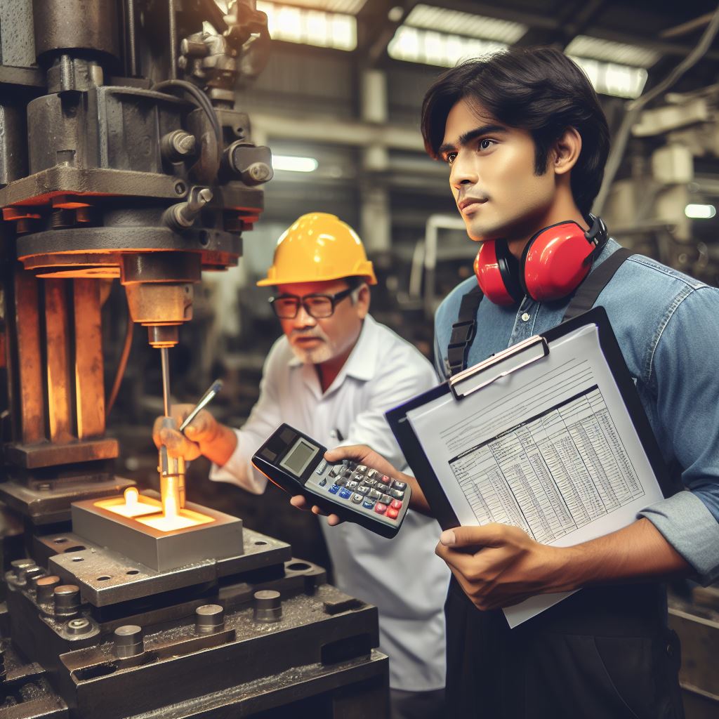 with a metal casting process showing a metal pouring into a mold