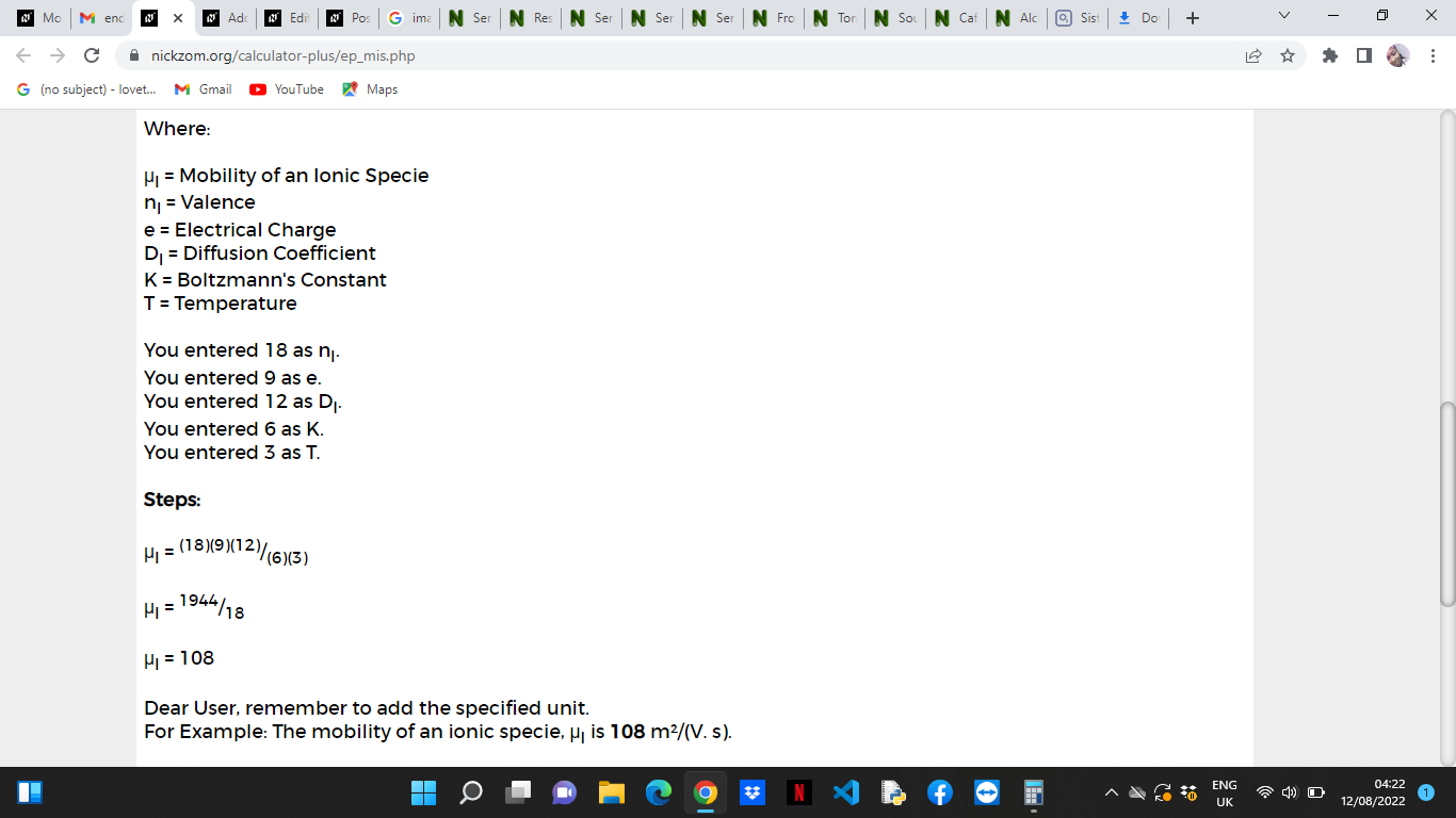 How to Calculate and Solve for Mobility of an Ionic Specie | Electrical Properties