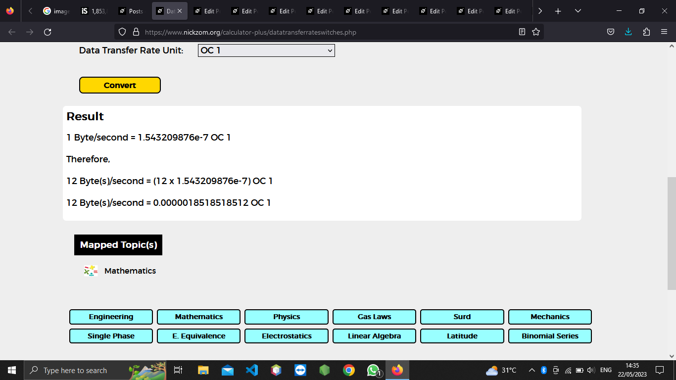 How to Convert Bytes/second to OC 1 | Data Transfer Rate Units