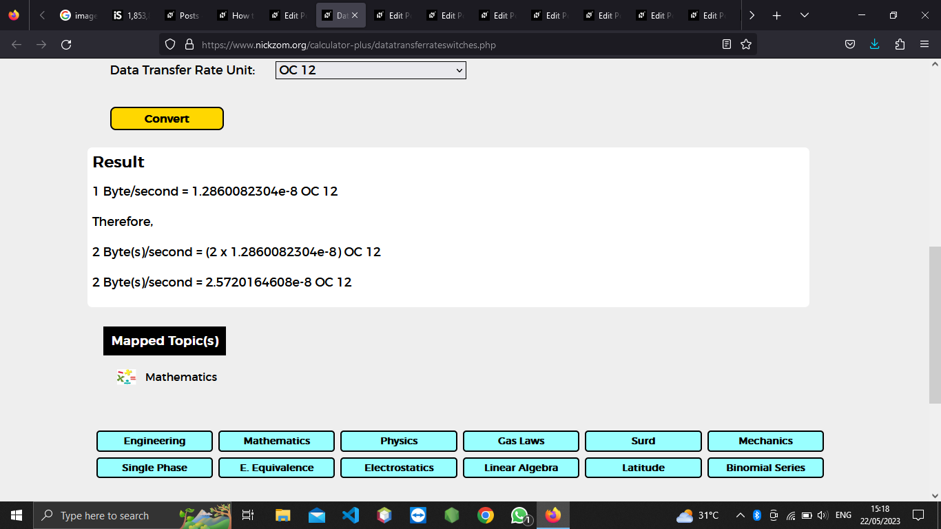 How to Convert Bytes/second to OC 12 | Data Transfer Rate Units